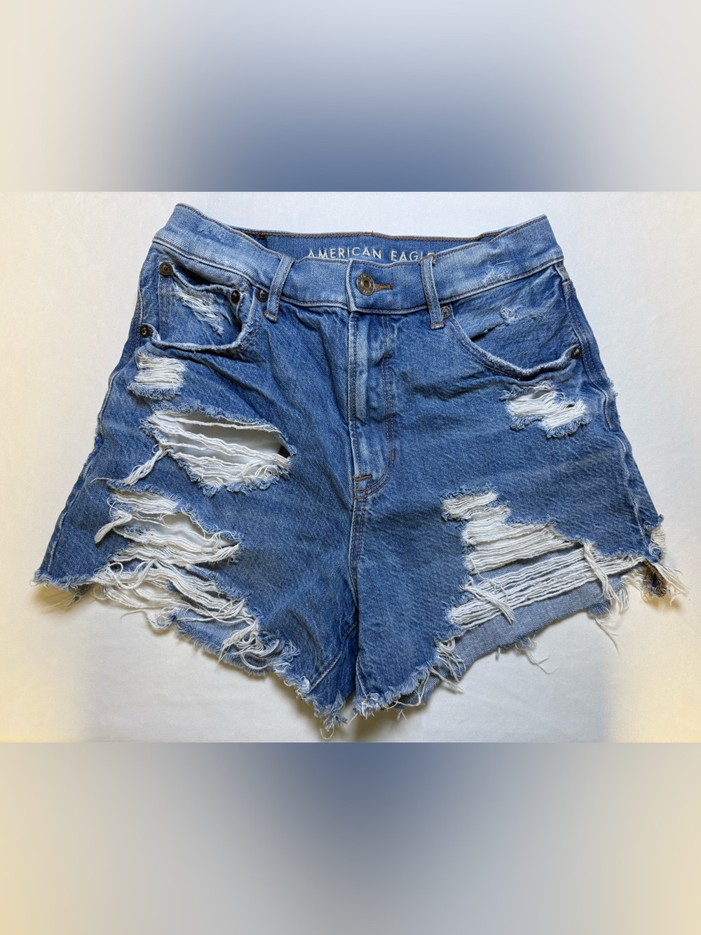 American Eagle Outfitters Ripped High-Rise Light Blue Denim Shorts
